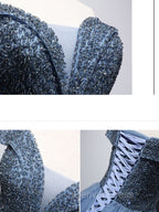 Blue Sweetheart Neck Beads Long Prom Dresses, Blue Tulle Formal Dresses With Beading Sequin