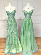 Blue Sweetheart Neck Lace Long Prom Dress, Blue A Line Lace Graduation Dresses