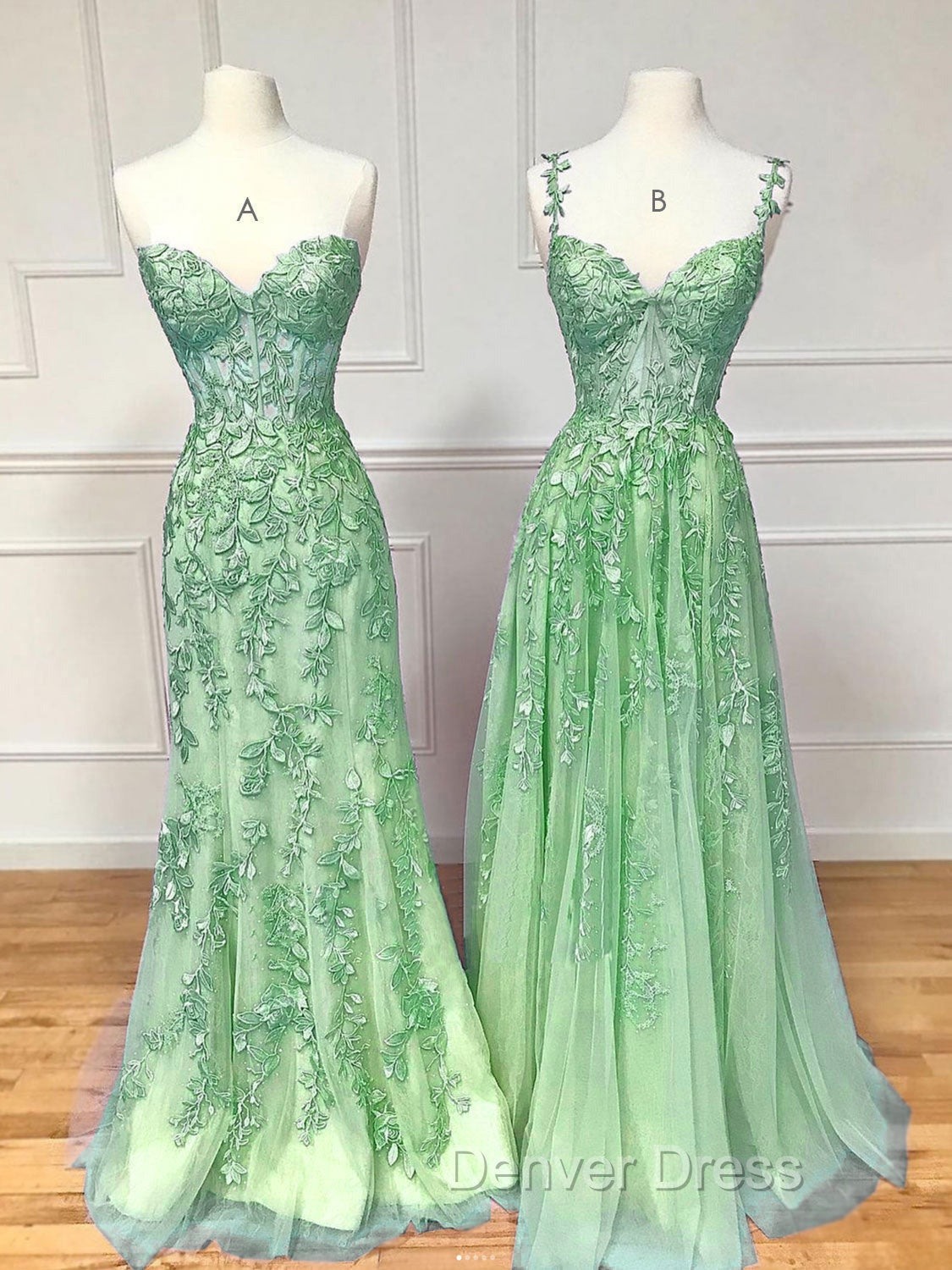 Blue Sweetheart Neck Lace Long Prom Dress, Blue A Line Lace Graduation Dresses