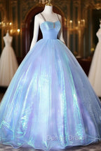 Blue Sweetheart Neck Long Prom Dress, Unique Blue Sweet 16 Dresses