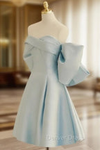 Blue Sweetheart Neck Satin Short Prom Dress, Blue Homecoming Dresses