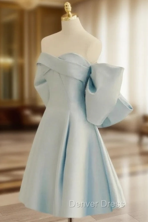 Blue Sweetheart Neck Satin Short Prom Dress, Blue Homecoming Dresses