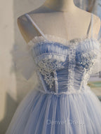 Blue sweetheart neck tulle lace short prom Dress blue puffy homecoming Dresses