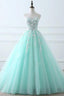 Blue Sweetheart Puffy Tulle Prom with Lace Appliques Long Graduation Dress