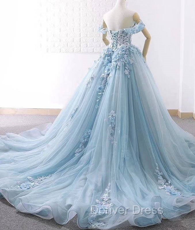 Blue Sweetheart Tulle Lace Long Prom Dresses, Blue Wedding Dresses Secondary image