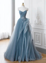 Blue Sweetheart Tulle Layers Long Formal Dress, Blue Long Party Dress Prom Dress