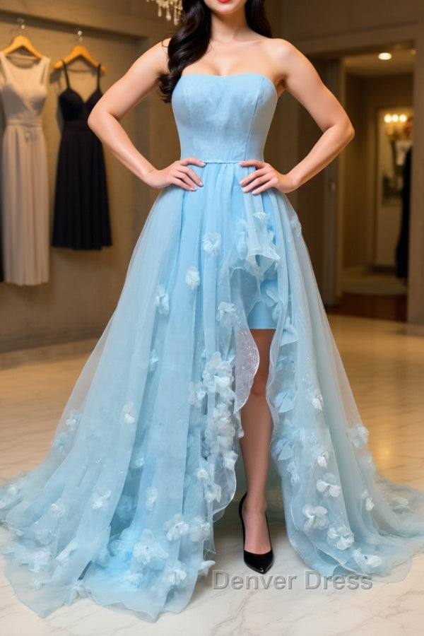 Blue sweetheart tulle long prom Dress, blue tulle Prom Dresses