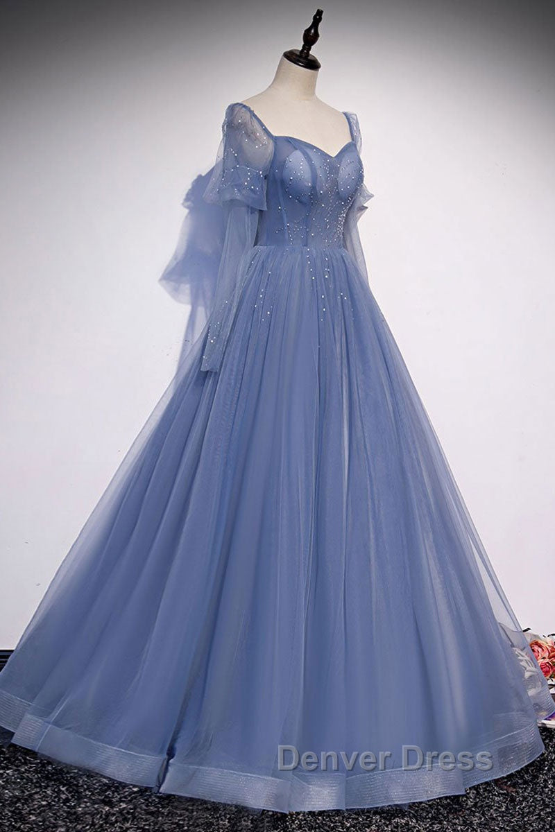 Blue sweetheart tulle sequin long prom Dress blue Prom Dresses Secondary image
