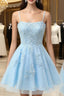 Blue Tulle Appliques Spagehtti Straps Homecoming Dresses