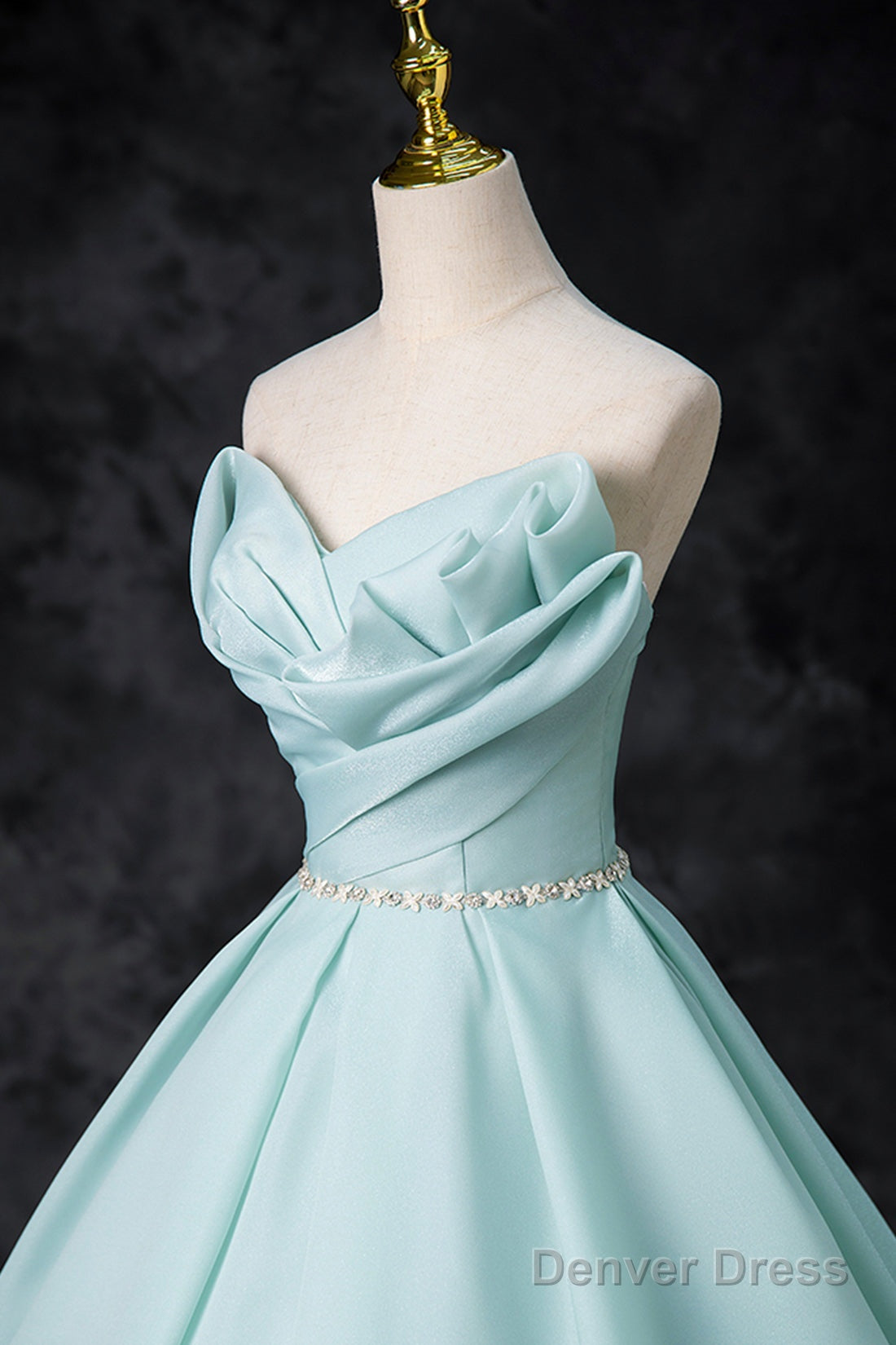 Blue Tulle Floor Length Prom Dress, A-Line Strapless Prom Dresses