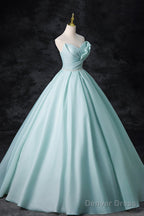 Blue Tulle Floor Length Prom Dress, A-Line Strapless Prom Dresses