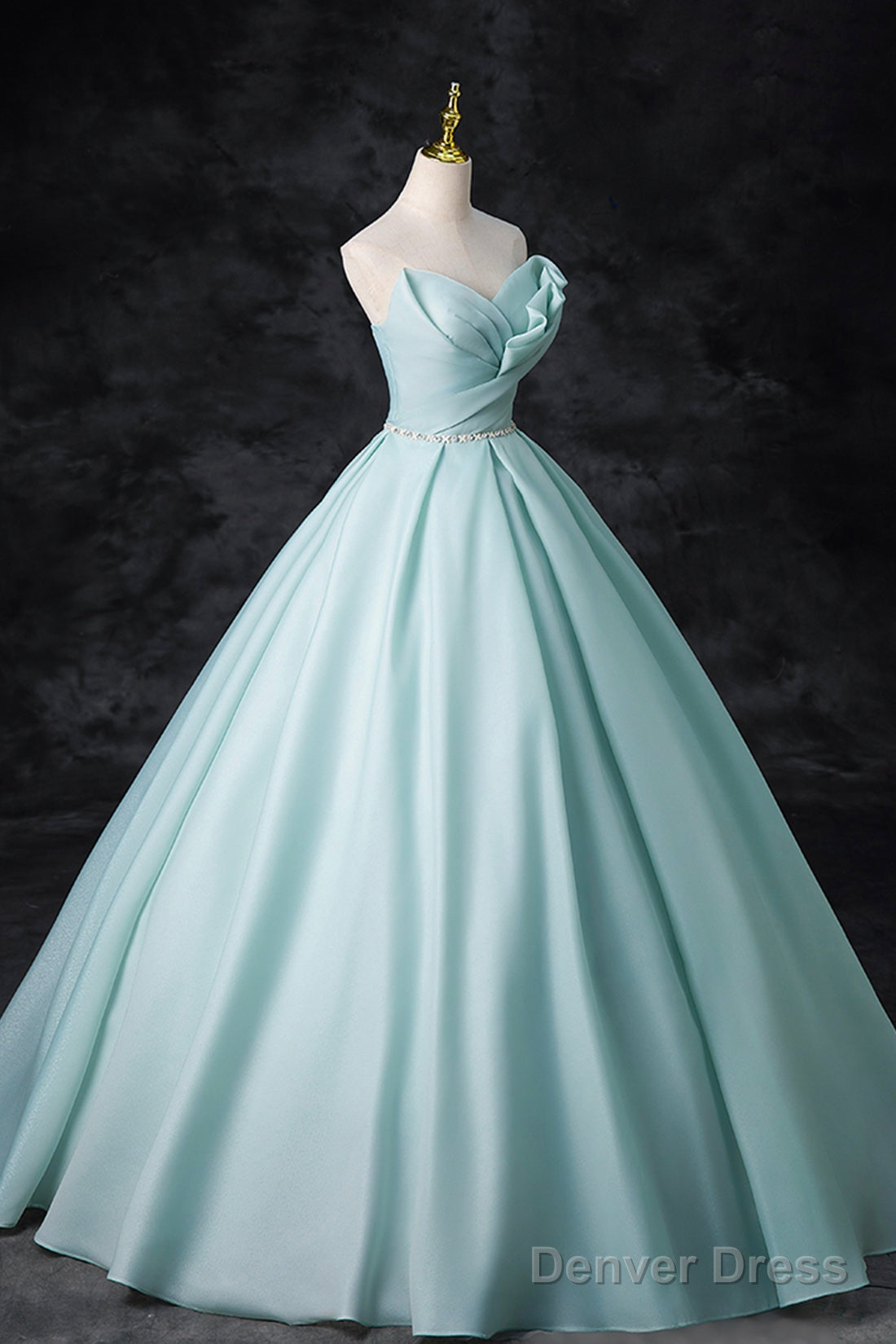Blue Tulle Floor Length Prom Dress, A-Line Strapless Prom Dresses