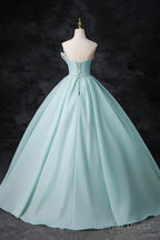 Blue Tulle Floor Length Prom Dress, A-Line Strapless Prom Dresses