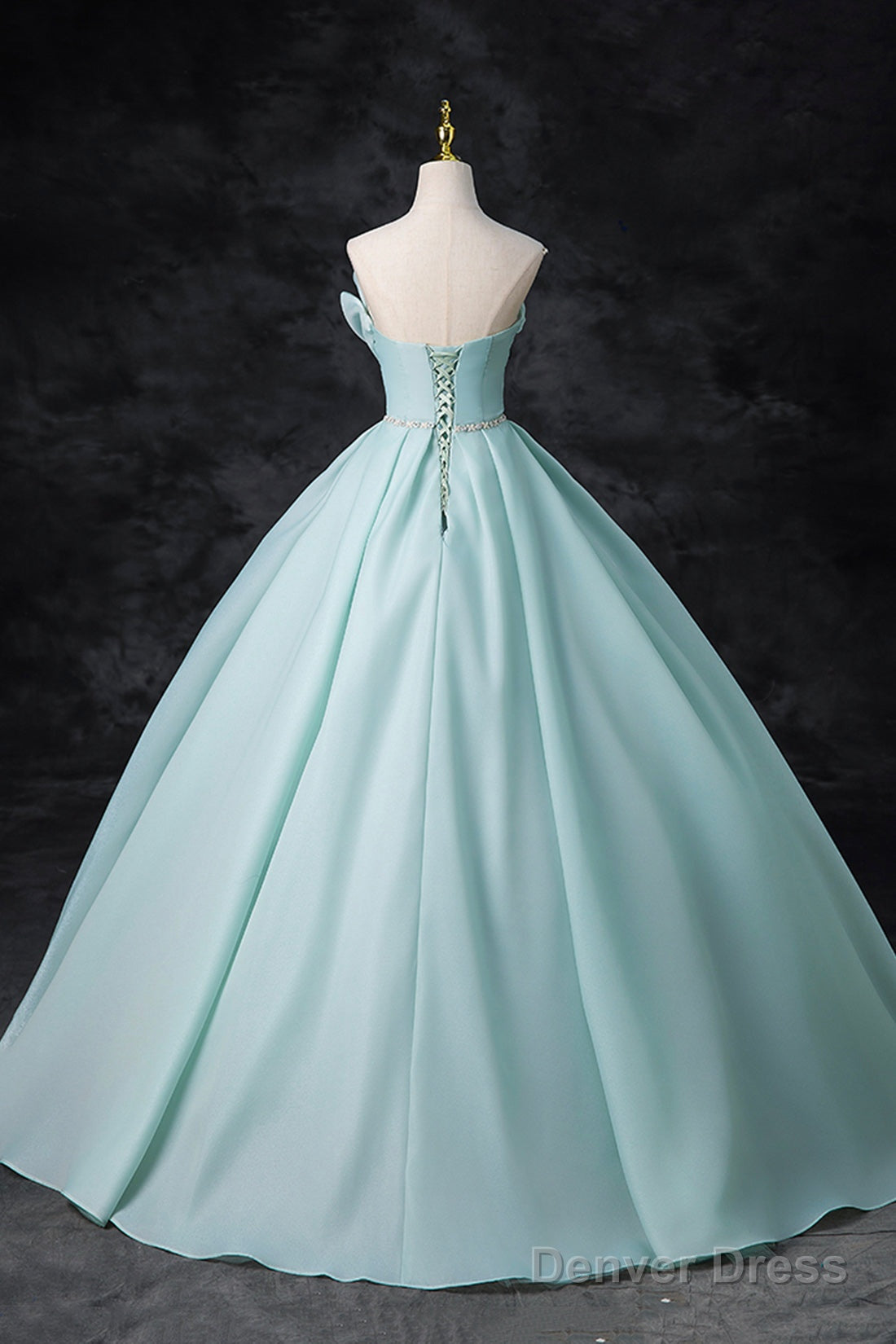 Blue Tulle Floor Length Prom Dress, A-Line Strapless Prom Dresses