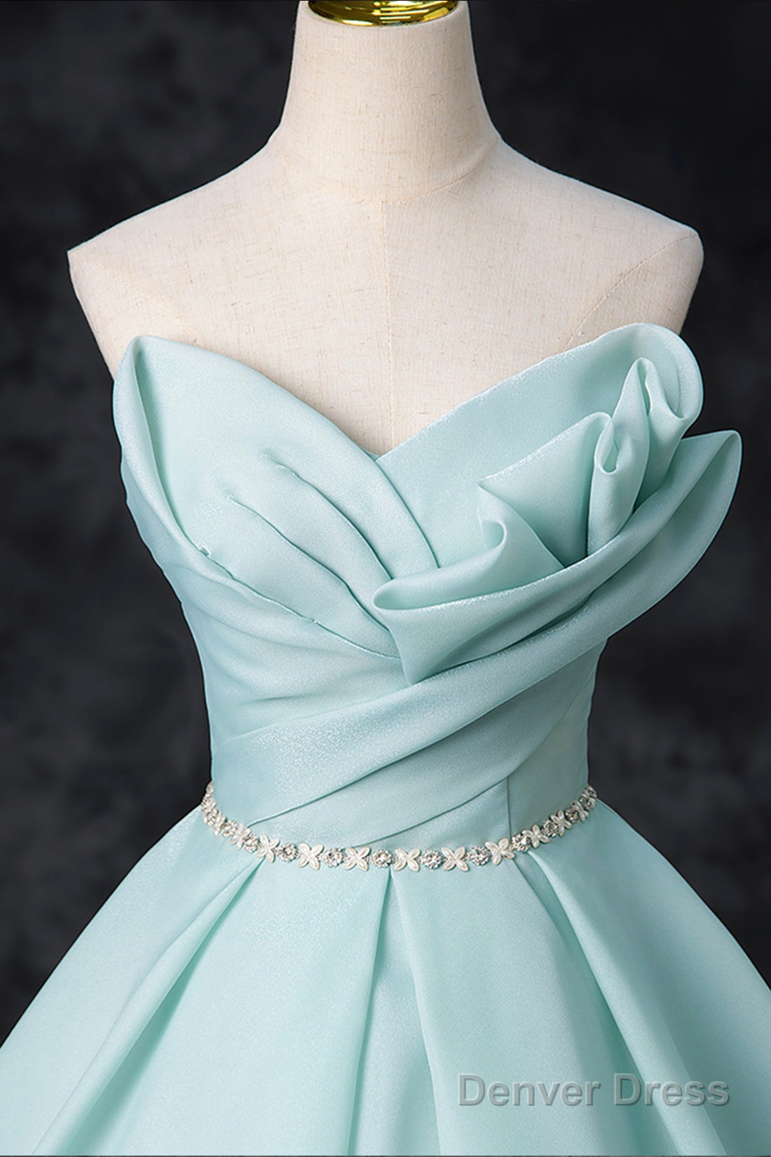 Blue Tulle Floor Length Prom Dress, A-Line Strapless Prom Dresses