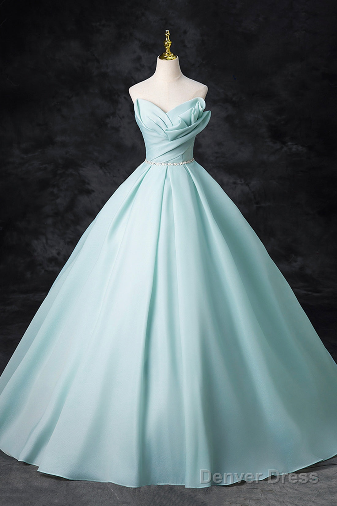 Blue Tulle Floor Length Prom Dress, A-Line Strapless Prom Dresses Main image