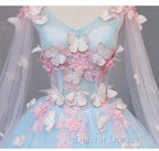 Blue Tulle Formal Dresses with Pink Lace Blue Ball Gown Sweet 16 Dresses prom Dresses shops