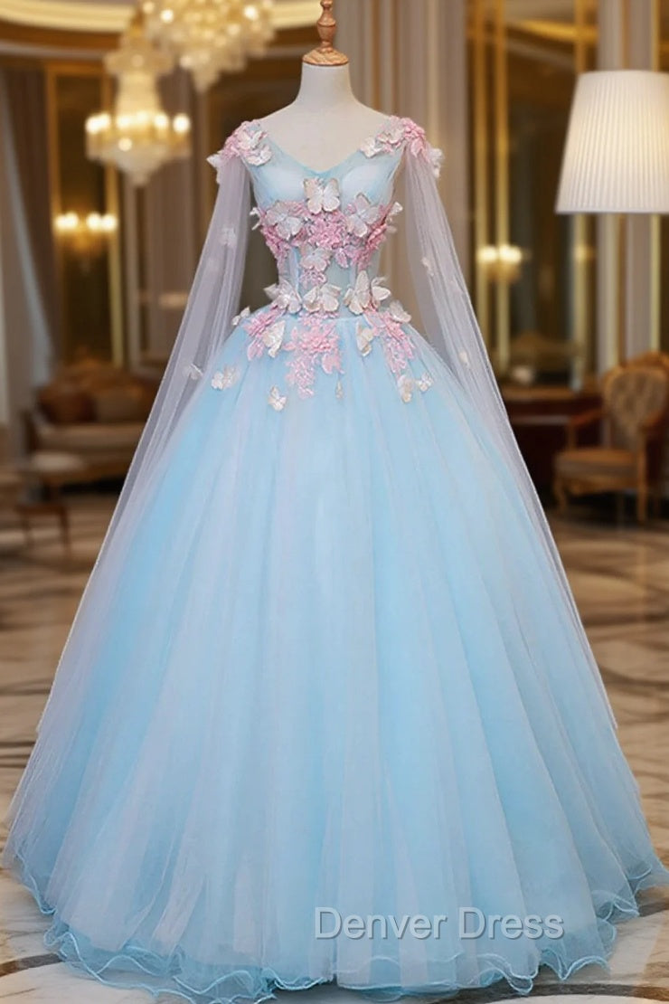 Blue Tulle Formal Dresses with Pink Lace Blue Ball Gown Sweet 16 Dresses prom Dresses shops