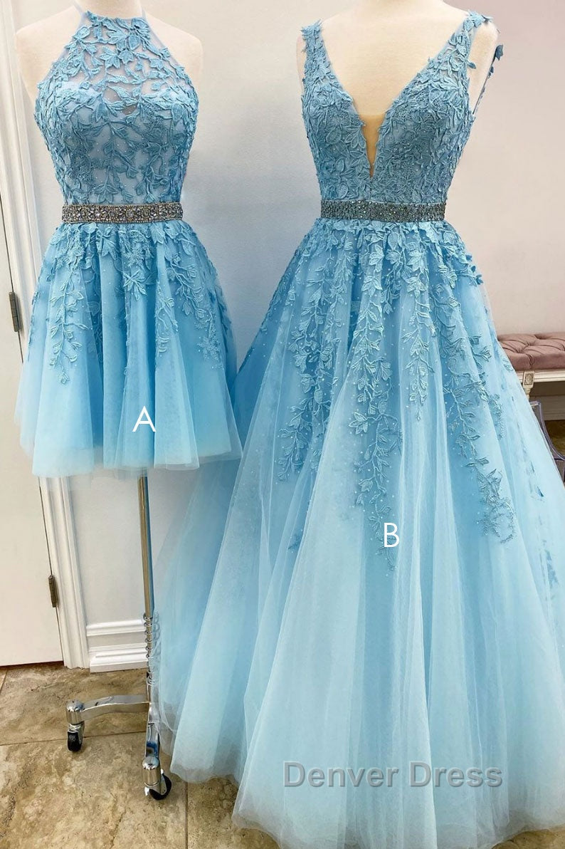 Blue tulle lace A Line prom Dress blue lace tulle Prom Dresses Secondary image