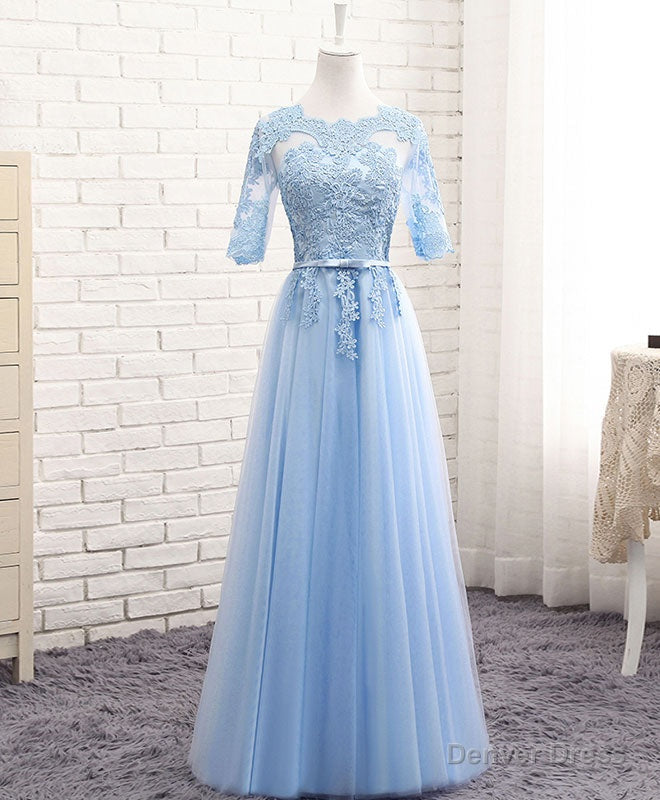 Blue Tulle Lace Long Prom Dress Blue Tulle Bridesmaid Dresses Secondary image