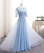 Blue Tulle Lace Long Prom Dress Blue Tulle Bridesmaid Dresses