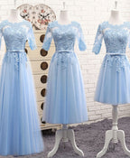 Blue Tulle Lace Long Prom Dress Blue Tulle Bridesmaid Dresses