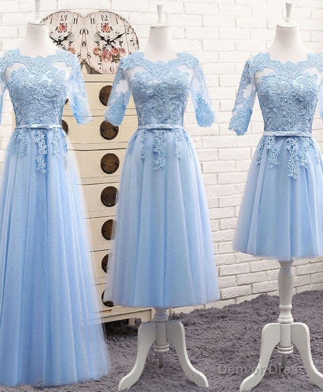 Blue Tulle Lace Long Prom Dress Blue Tulle Bridesmaid Dresses