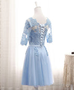 Blue Tulle Lace Long Prom Dress Blue Tulle Bridesmaid Dresses
