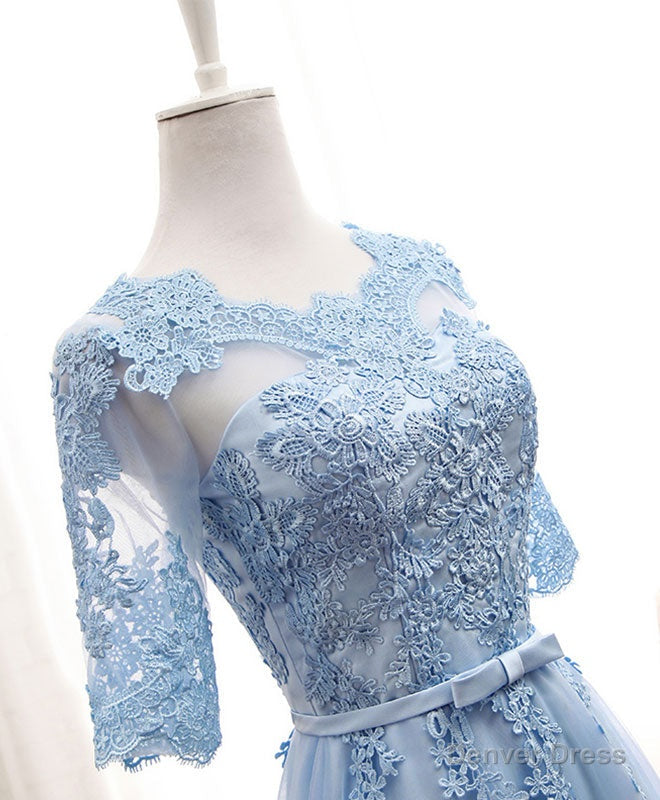 Blue Tulle Lace Long Prom Dress Blue Tulle Bridesmaid Dresses