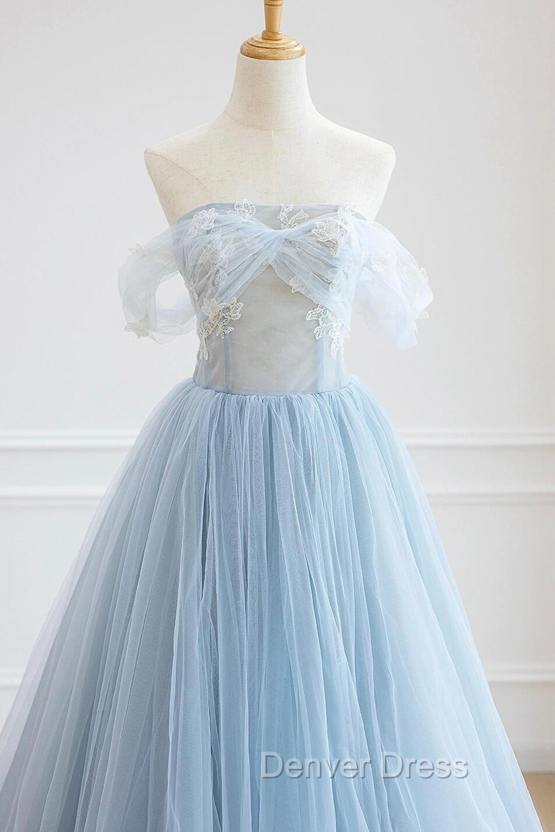Blue Tulle Lace Long Prom Dress, High Low A Line Prom Dresses Secondary image