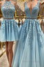 Blue Tulle Lace Prom Dress, Blue Tulle Lace Prom Dresses