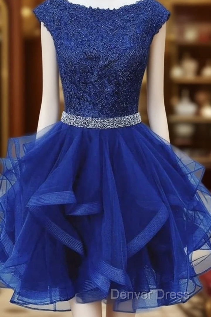 Blue Tulle Lace Short Dresses Homecoming Dresses Main image