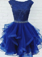 Blue Tulle Lace Short Dress Homecoming Dress