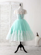 Blue Tulle Lace Short Prom Dress Blue Bridesmaid Dresses