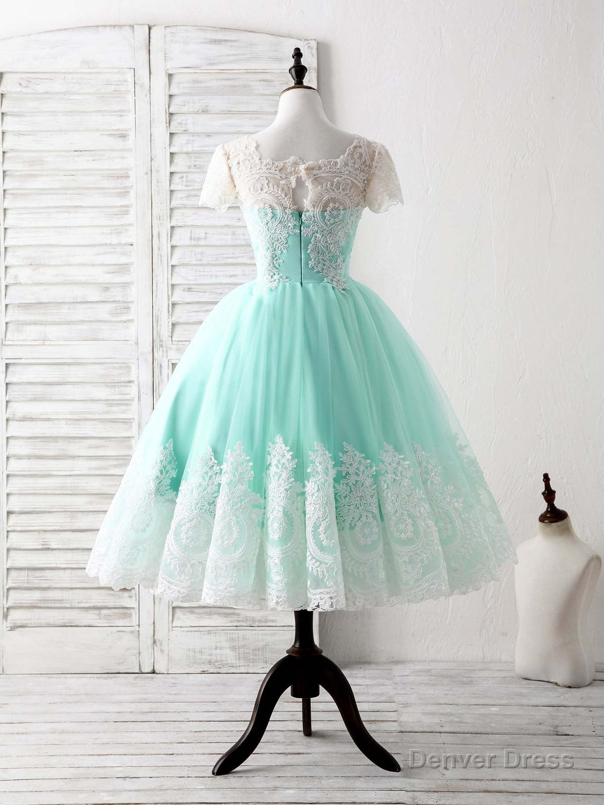 Blue Tulle Lace Short Prom Dress Blue Bridesmaid Dresses