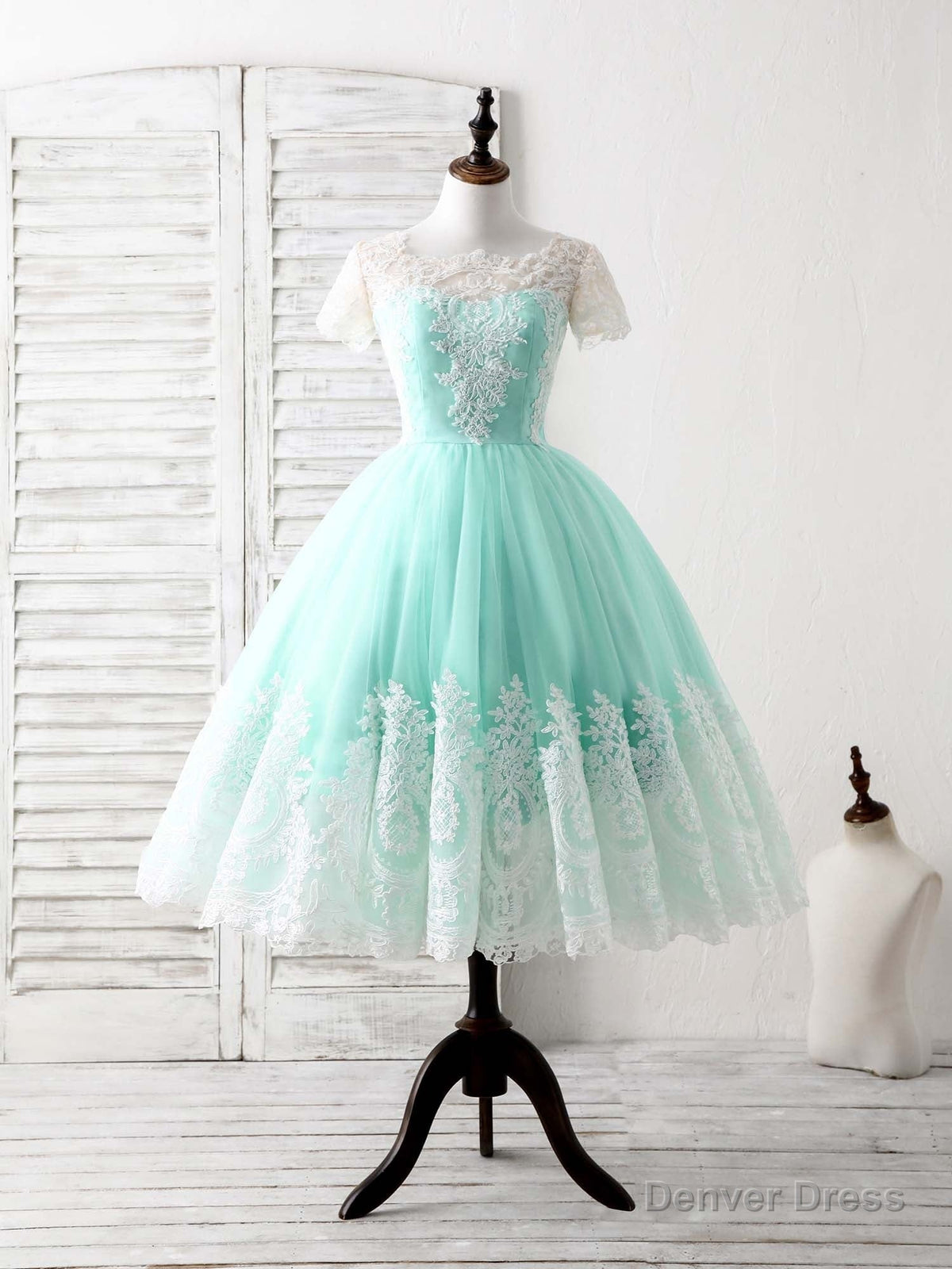 Blue Tulle Lace Short Prom Dress Blue Bridesmaid Dresses