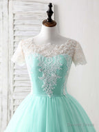 Blue Tulle Lace Short Prom Dress Blue Bridesmaid Dresses