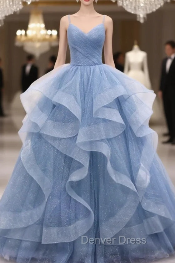 Blue Tulle Layers Long Prom Dress Prom Dress, Sweet 16 Dresses