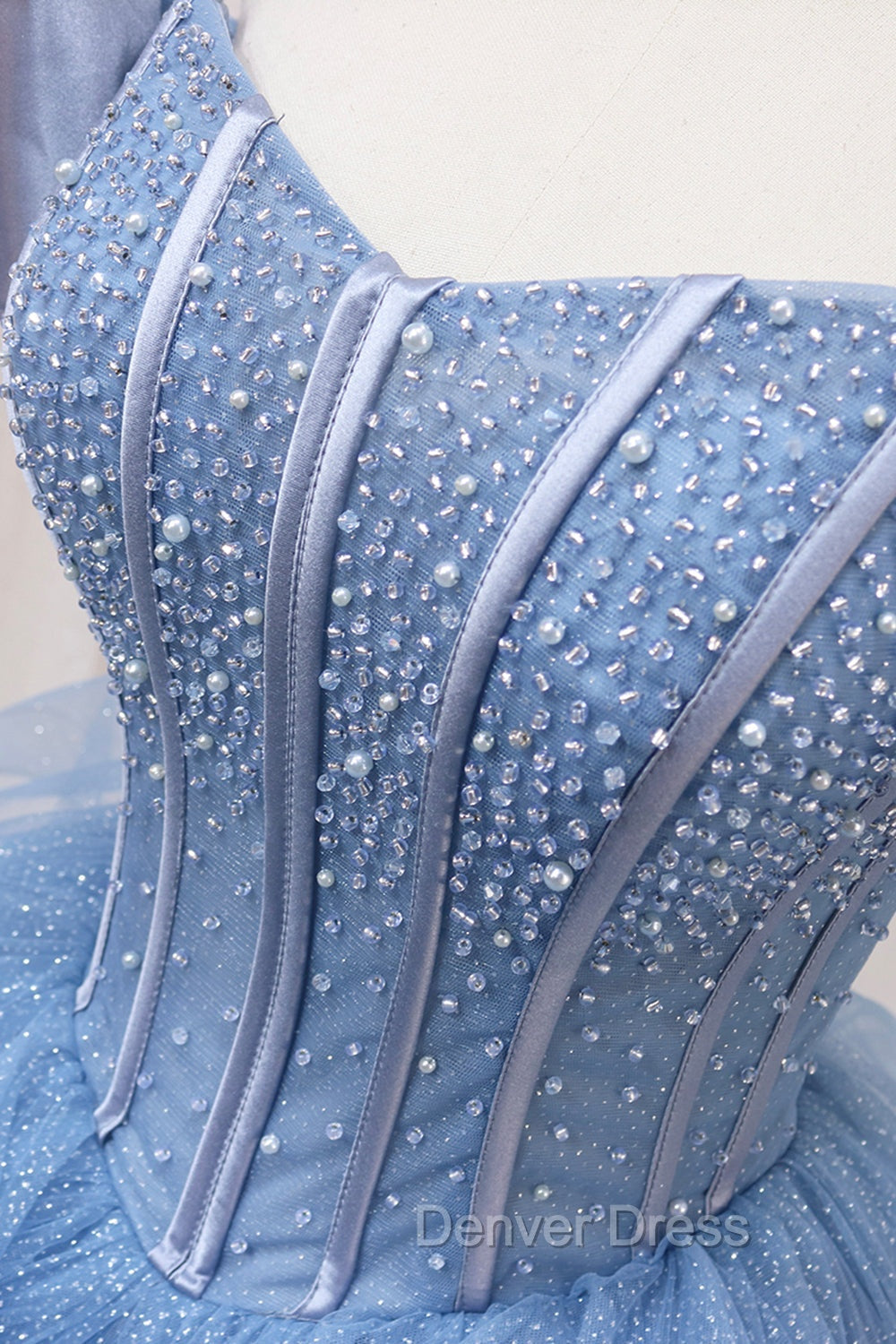 Blue Tulle Layers Long Prom Gown, A-Line Blue Evening Dresses