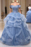 Blue Tulle Layers Long Prom Gowns, A Line Blue Prom Dresses
