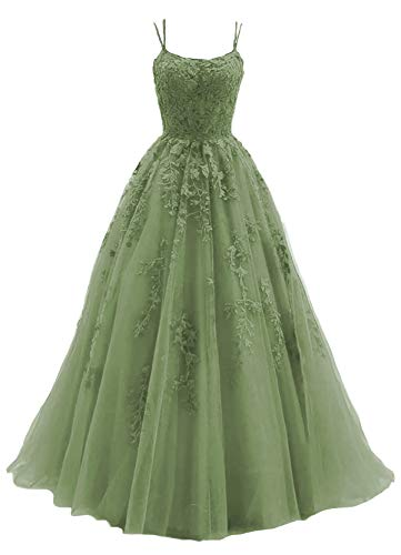Blue Tulle Long A Line Prom Dress Lace Prom Dresses