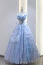 Blue Tulle Long A Line Prom Dress Prom Dress, Blue Prom Dresses