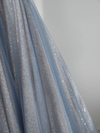 Blue Tulle Long Prom Dress A-Line Off The Shoulder Prom Dresses