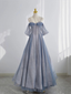 Blue Tulle Long Prom Dress A-Line Off The Shoulder Prom Dresses