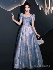 Blue Tulle Long Prom Dress, Beautiful A-Line Evening Party Dress