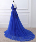 Blue Tulle Long Prom Dresses , Blue Prom Gowns