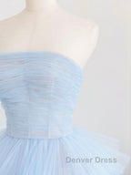 Blue tulle long prom Dresses, blue tulle evening Dresses