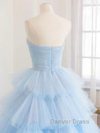Blue tulle long prom Dresses, blue tulle evening Dresses