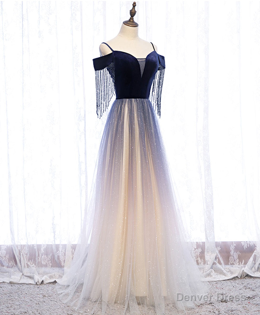Blue Tulle Long Prom Dress Blue Tulle Formal Dress with Beading Velvet Main image