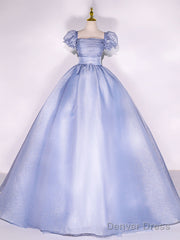 Blue Tulle Long Prom Dress, Tulle Blue Sweet 16 Dress
